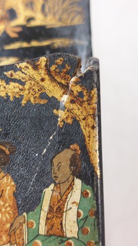 Ancien porte courrier, en papier maché / carton bouilli Napoléon III, japonisant ^