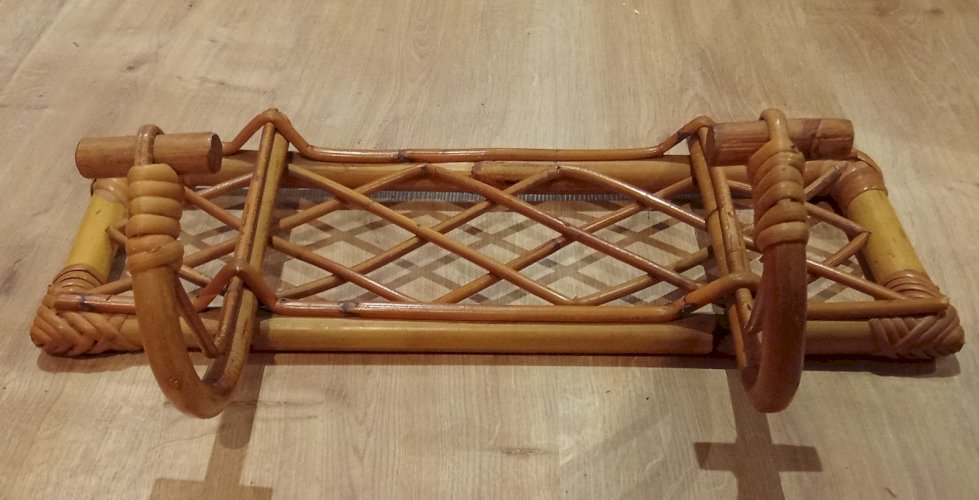 Ancien porte manteau mural rotin vintage 2 patères Old rattan coat rack