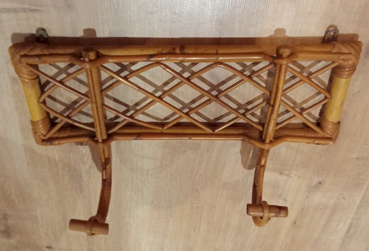 Ancien porte manteau mural rotin vintage 2 patères Old rattan coat rack