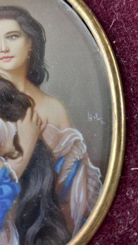 Ancien portrait miniature peint, Madame Rimsky Korsakov, XIXème