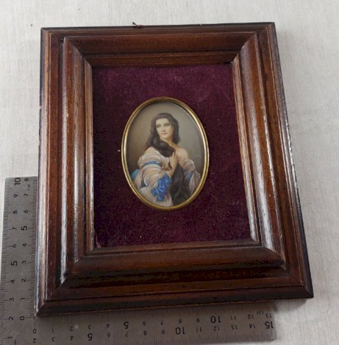 Ancien portrait miniature peint, Madame Rimsky Korsakov, XIXème