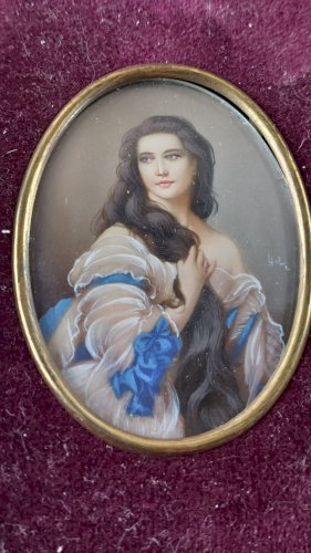 Ancien portrait miniature peint, Madame Rimsky Korsakov, XIXème