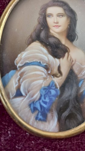 Ancien portrait miniature peint, Madame Rimsky Korsakov, XIXème
