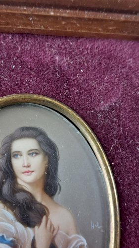Ancien portrait miniature peint, Madame Rimsky Korsakov, XIXème
