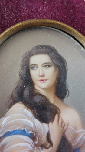 Ancien portrait miniature peint, Madame Rimsky Korsakov, XIXème