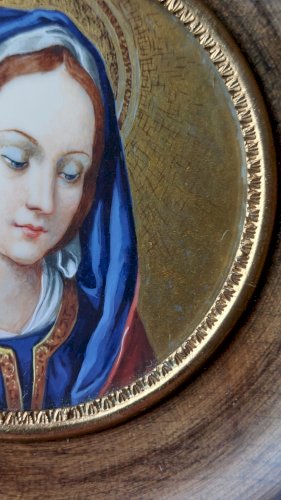 Ancien portrait miniature peint, Vierge Marie, XIXème