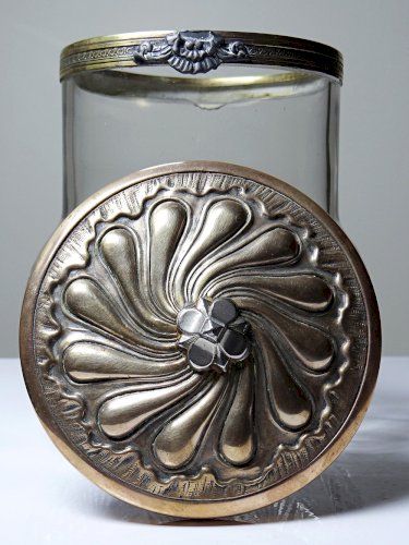 Ancien pot à biscuits style cristal taillé et métal