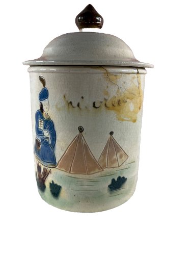 Ancien pot à chicorée en faïence XIXe – Décor relief – 20 cm