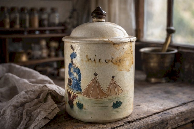 Ancien pot à chicorée en faïence XIXe – Décor relief – 20 cm