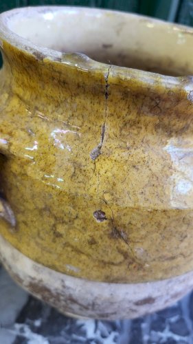 ANCIEN POT A CONFIT OU A GRAISSE EN TERRE VERNISSEE JAUNE N° 4