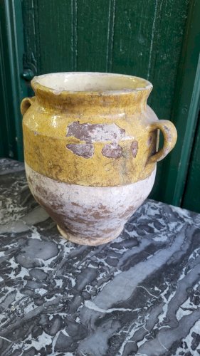 ANCIEN POT A CONFIT OU A GRAISSE EN TERRE VERNISSEE JAUNE N° 4