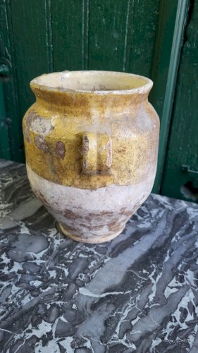 ANCIEN POT A CONFIT OU A GRAISSE EN TERRE VERNISSEE JAUNE N° 4