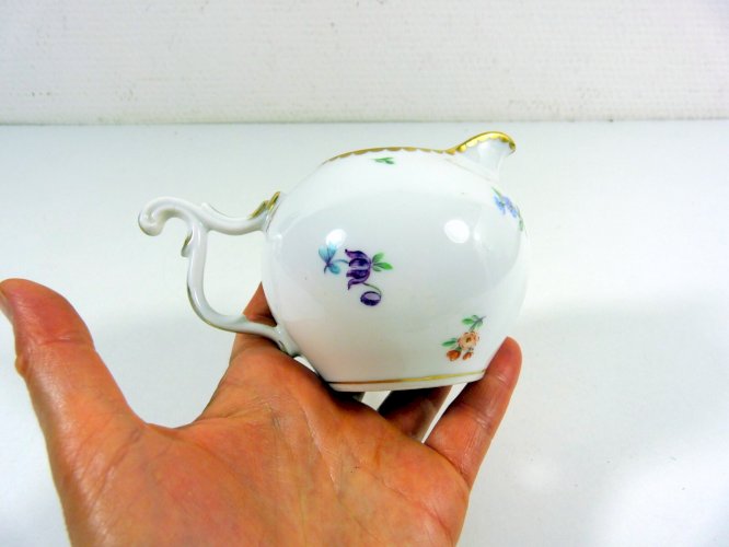 Ancien Pot à Crème Porcelaine Fine de Suisse Langenthal 1939 Décor Fleurs Or Fin
