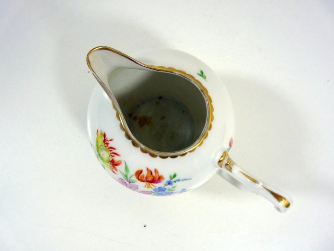 Ancien Pot à Crème Porcelaine Fine de Suisse Langenthal 1939 Décor Fleurs Or Fin