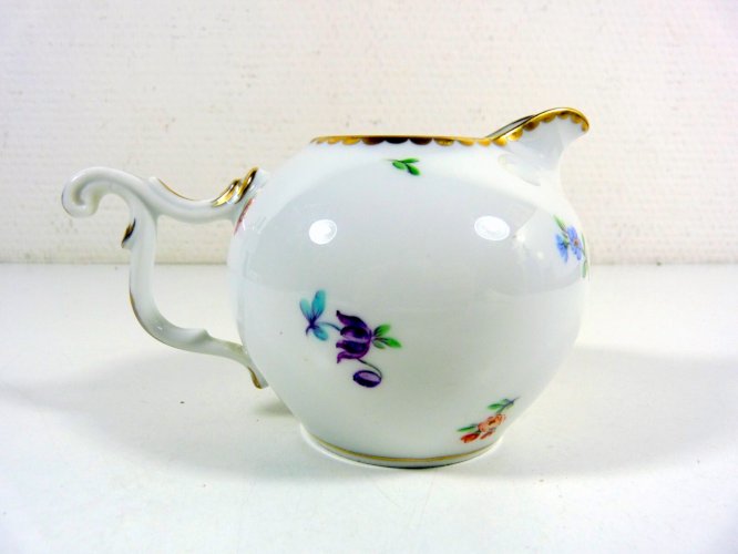Ancien Pot à Crème Porcelaine Fine de Suisse Langenthal 1939 Décor Fleurs Or Fin