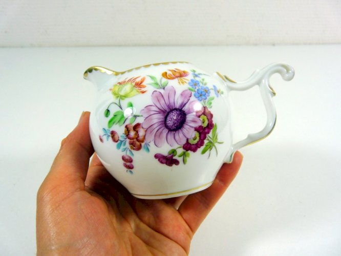 Ancien Pot à Crème Porcelaine Fine de Suisse Langenthal 1939 Décor Fleurs Or Fin