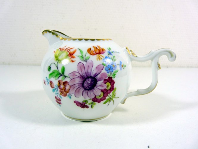 Ancien Pot à Crème Porcelaine Fine de Suisse Langenthal 1939 Décor Fleurs Or Fin
