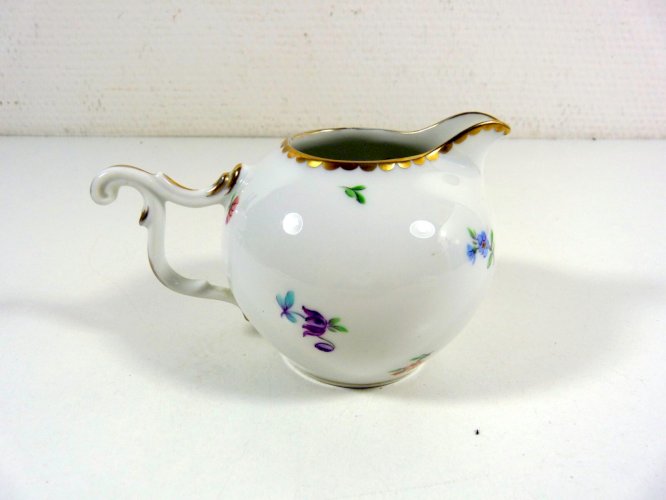 Ancien Pot à Crème Porcelaine Fine de Suisse Langenthal 1939 Décor Fleurs Or Fin