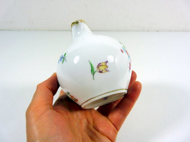 Ancien Pot à Crème Porcelaine Fine de Suisse Langenthal 1939 Décor Fleurs Or Fin