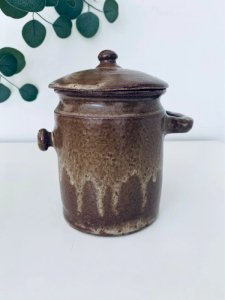 Old Grease Pot with Lid in Stoneware from the Black Valley Signed VN Vintage - 16.5 cm