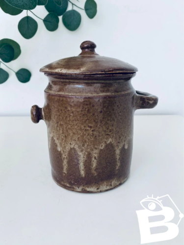 Ancien Pot à Graisse avec Couvercle en Grès de la Vallée Noire Signé VN Vintage - 16,5 cm