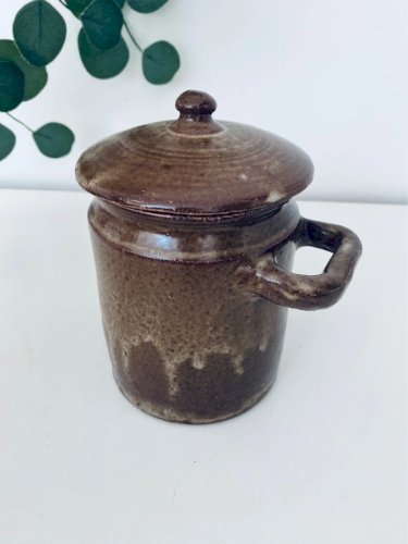 Ancien Pot à Graisse avec Couvercle en Grès de la Vallée Noire Signé VN Vintage - 16,5 cm