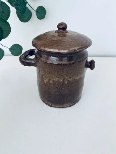 Ancien Pot à Graisse avec Couvercle en Grès de la Vallée Noire Signé VN Vintage - 16,5 cm