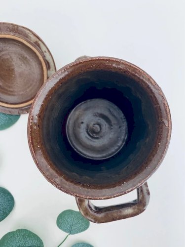 Ancien Pot à Graisse avec Couvercle en Grès de la Vallée Noire Signé VN Vintage - 16,5 cm