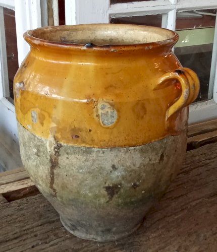Ancien Pot À Graisse Du Midi Poterie Céramique Terre Vernissée Jaune