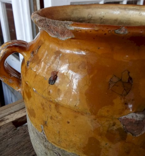 Ancien Pot À Graisse Du Midi Poterie Céramique Terre Vernissée Jaune