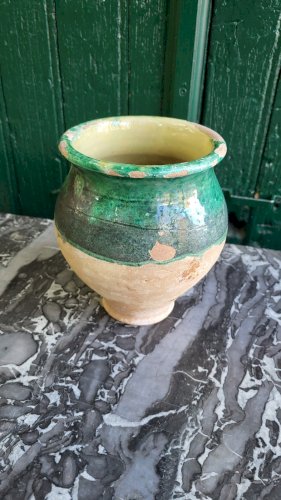 ANCIEN POT A GRAISSE EN TERRE VERNISSEE VERT N° 1
