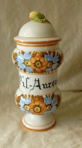 ANCIEN POT A PHARMACIE  APOTHICAIRE EN FAIENCE DECOR FLORAL*