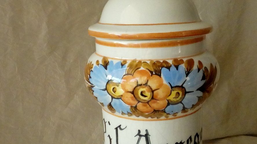 ANCIEN POT A PHARMACIE  APOTHICAIRE EN FAIENCE DECOR FLORAL*