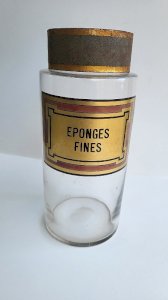 ANCIENT GLASS PHARMACY JAR WITH FINE SPONGES
