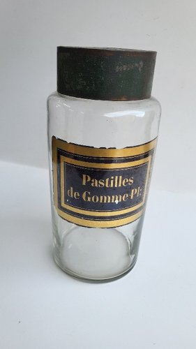 ANCIEN POT A PHARMACIE EN VERRE PASTILLES DE GOMME Pl :