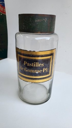 ANCIEN POT A PHARMACIE EN VERRE PASTILLES DE GOMME Pl :