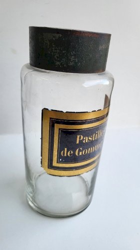 ANCIEN POT A PHARMACIE EN VERRE PASTILLES DE GOMME Pl :
