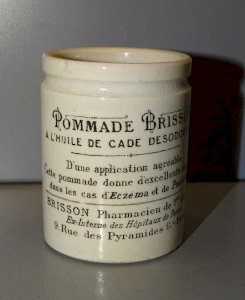 - ANCIENT POT FOR OINTMENT PHARMACY BUISSON 9 RUE DES PYRAMIDES PARIS CERAMIC D