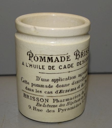 -ANCIEN POT A POMMADE PHARMACIE BUISSON 9 RUE DES PYRAMIDES PARIS CERAMIQUE  D