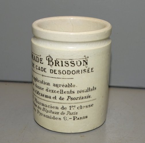 -ANCIEN POT A POMMADE PHARMACIE BUISSON 9 RUE DES PYRAMIDES PARIS CERAMIQUE  D