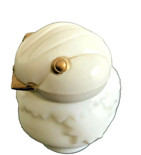 ancien pot crème Avon forme poussin opaline blanc plastique dorure 