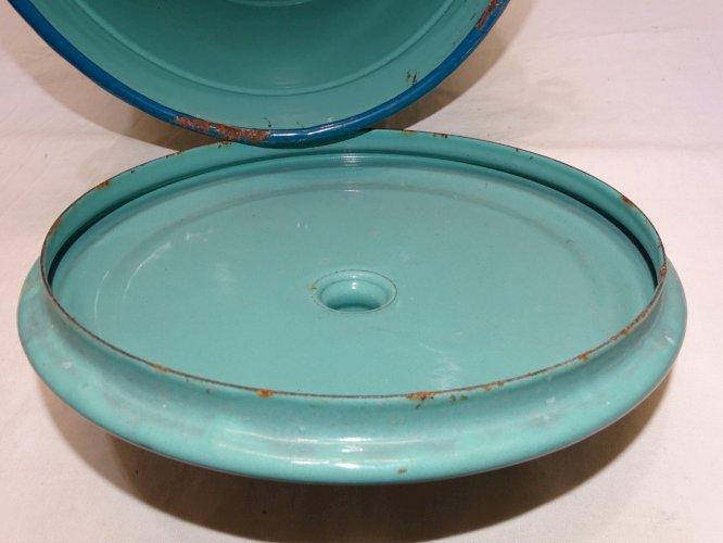 -ANCIEN POT DE CHAMBRE TOLE EMAILLEE de COULEUR VERTE DECO CHAMBRE COLLECTION D