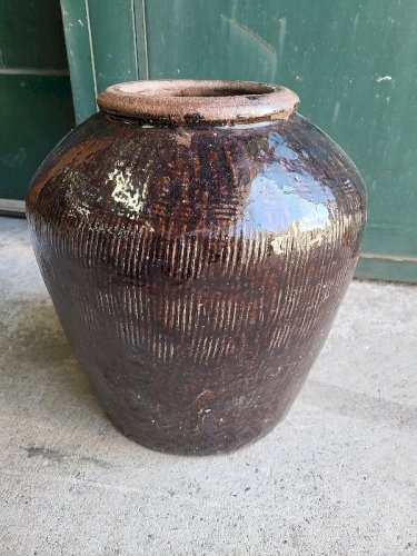 ANCIEN POT DE FLEURS EN TERRE VERNISSEE