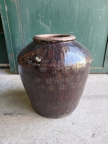 ANCIEN POT DE FLEURS EN TERRE VERNISSEE