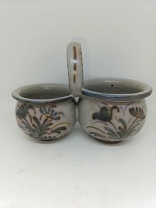 old double pot with Breton floral decoration signed Keraluc in good condition