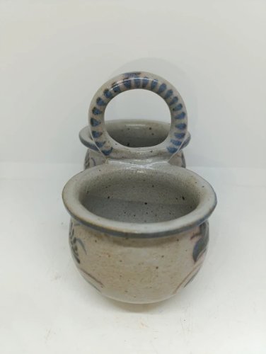 ancien pot double a decor floral breton signé keraluc en bon etat
