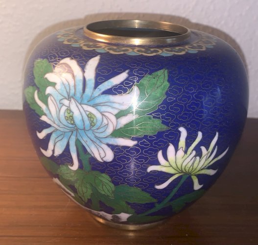 ancien pot en émaux cloisonnés Chine décor floral