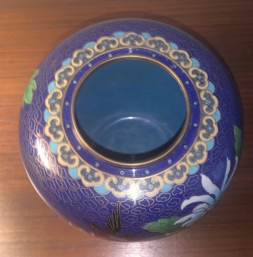 ancien pot en émaux cloisonnés Chine décor floral