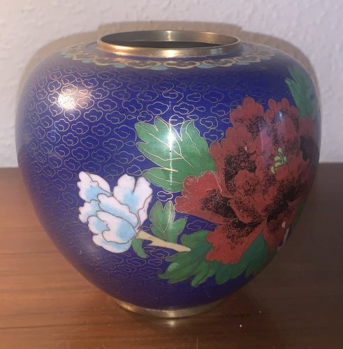 ancien pot en émaux cloisonnés Chine décor floral