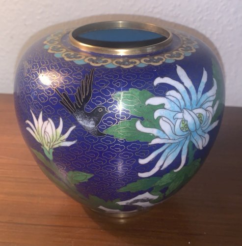 ancien pot en émaux cloisonnés Chine décor floral